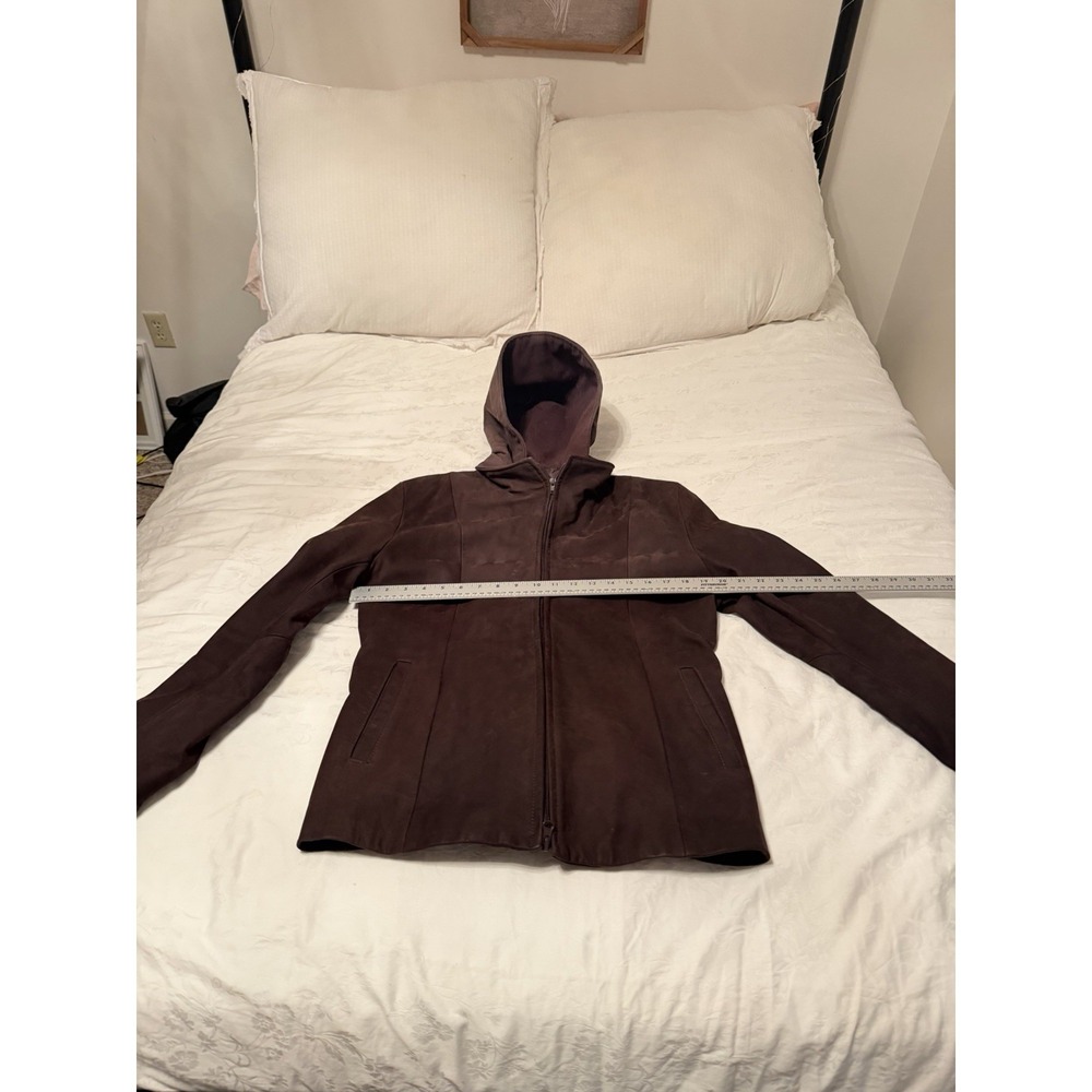 Vera Pelle Jacket Womens 54 Dark Brown Leather Hooded Full Zip Made In Italy